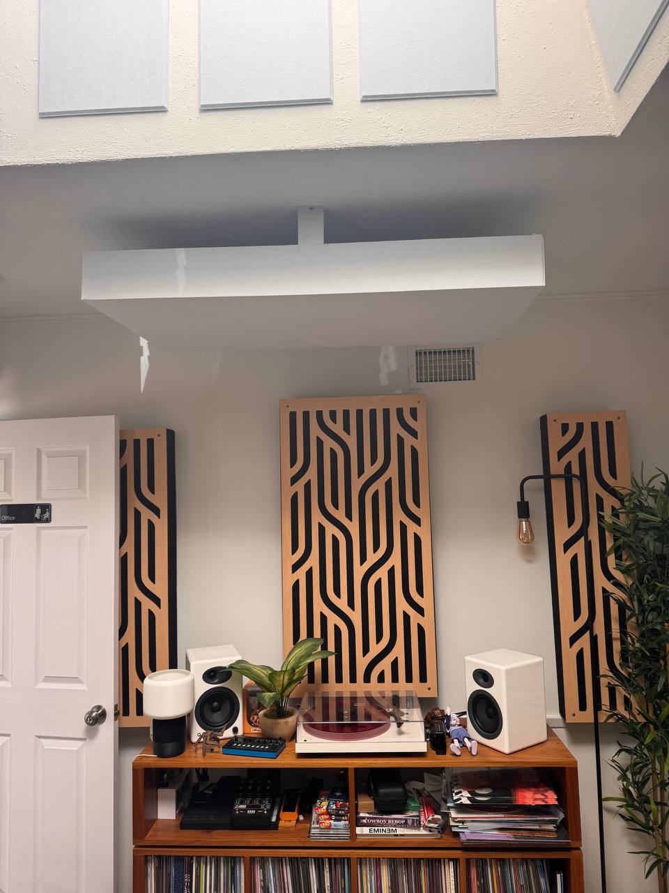 Completed installation of decorative acoustic wall panels